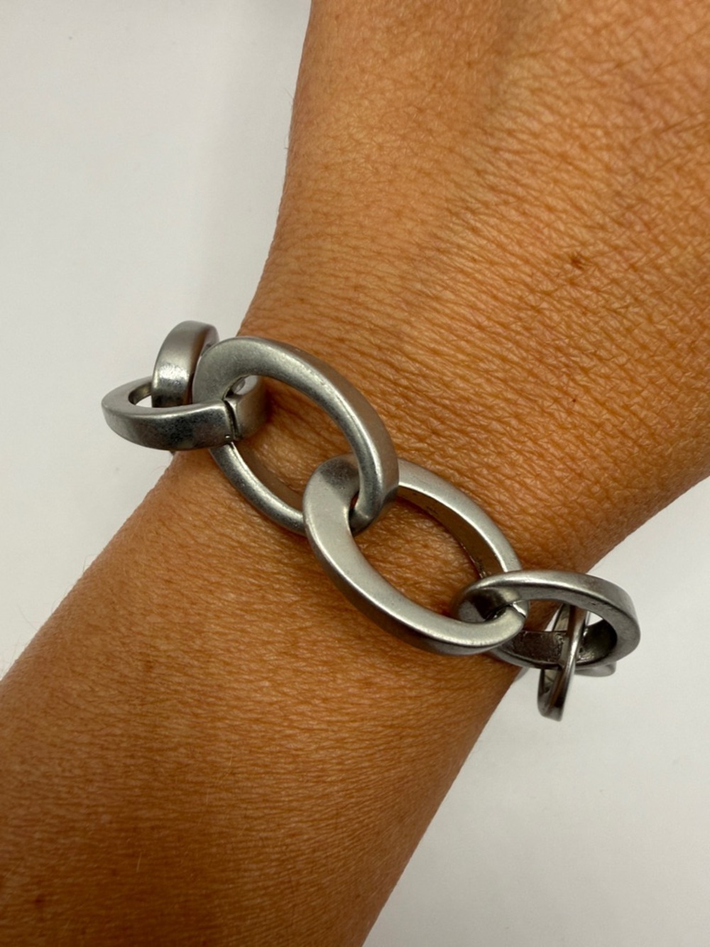 Vintage Silver Tone Chain Link Bangle Cuff Statement Bracelet